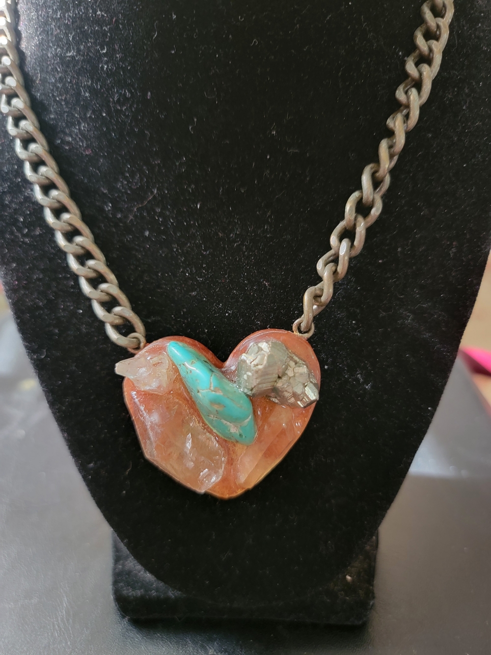 Hand Crafted Turquoise and Amber Heart Necklace